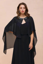 Navy Blue Bridesmaid Dress with Beading Wraps Floor Length Chiffon Maid of Honor Dress by misshow.com