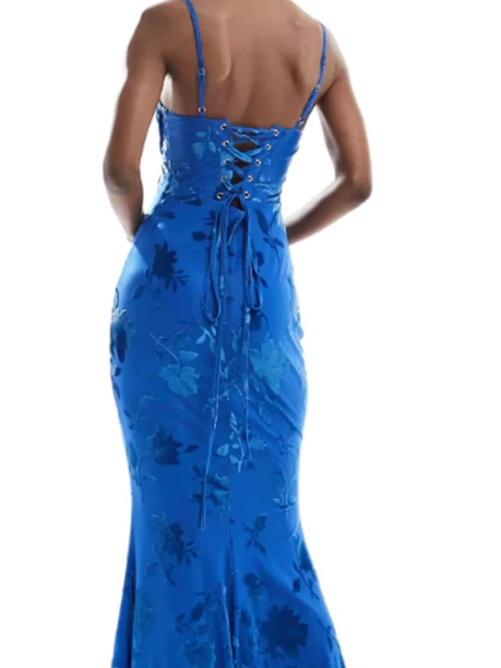 Naylea | Royal Blue Spaghetti Straps Satin Mermaid Long Prom Dress by KissProm