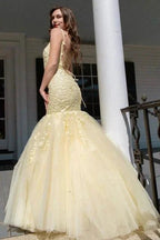 Nectarean Appliques Lace Square Neckline Spaghetti Straps Sleeveless Floor-length Mermaid Prom Dresses by misshow.com