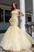 Nectarean Appliques Lace Square Neckline Spaghetti Straps Sleeveless Floor-length Mermaid Prom Dresses by misshow.com