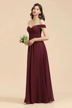 New Arrival A-line Off-the-shoulder Sweetheart Burgundy Long Bridesmaid Dress by misshow.com