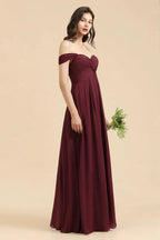 New Arrival A-line Off-the-shoulder Sweetheart Burgundy Long Bridesmaid Dress by misshow.com