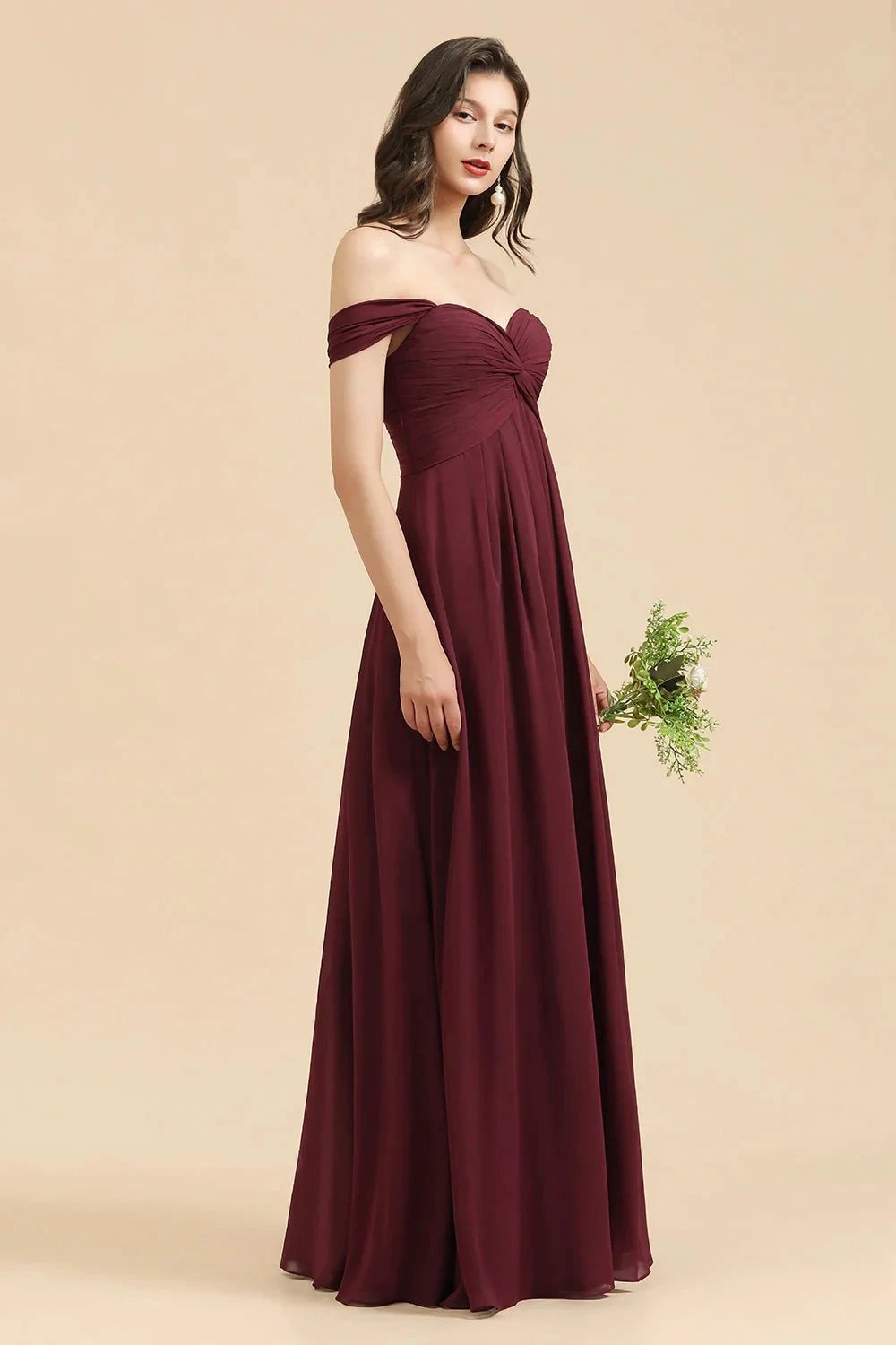 New Arrival A-line Off-the-shoulder Sweetheart Burgundy Long Bridesmaid Dress by misshow.com
