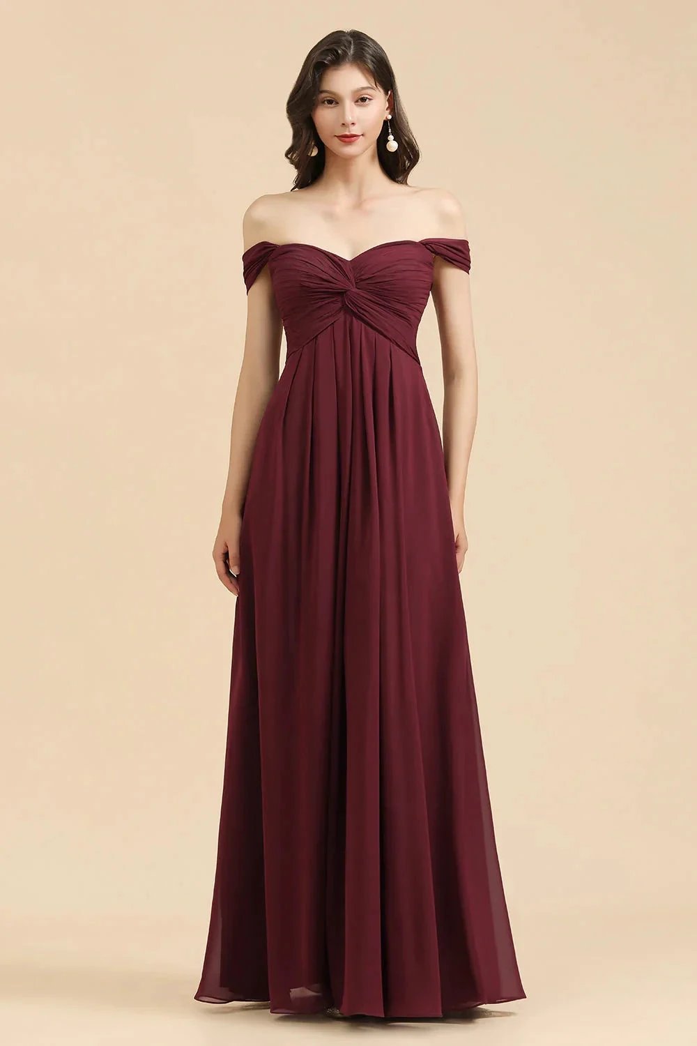 New Arrival A-line Off-the-shoulder Sweetheart Burgundy Long Bridesmaid Dress by misshow.com