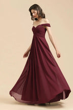 New Arrival A-line Off-the-shoulder Sweetheart Burgundy Long Bridesmaid Dress by misshow.com