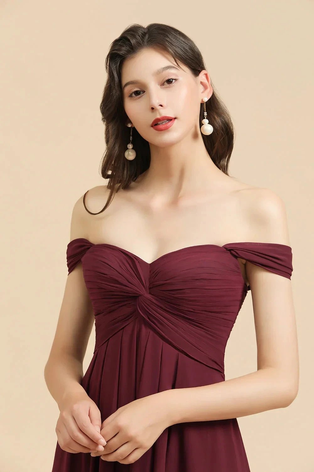 New Arrival A-line Off-the-shoulder Sweetheart Burgundy Long Bridesmaid Dress by misshow.com