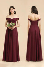 New Arrival A-line Off-the-shoulder Sweetheart Burgundy Long Bridesmaid Dress by misshow.com