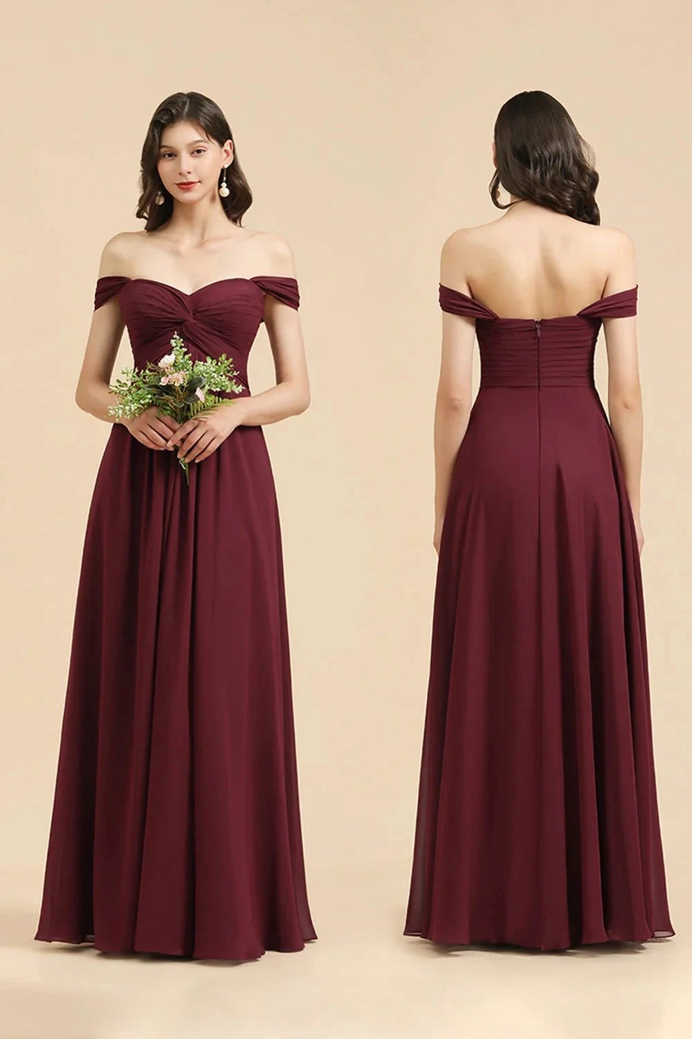 New Arrival A-line Off-the-shoulder Sweetheart Burgundy Long Bridesmaid Dress by misshow.com