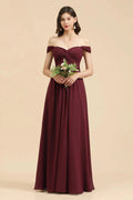 New Arrival A-line Off-the-shoulder Sweetheart Burgundy Long Bridesmaid Dress by misshow.com