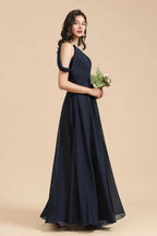 New Arrival Black One Shoulder A-line Long Bridesmaid Dress by misshow.com