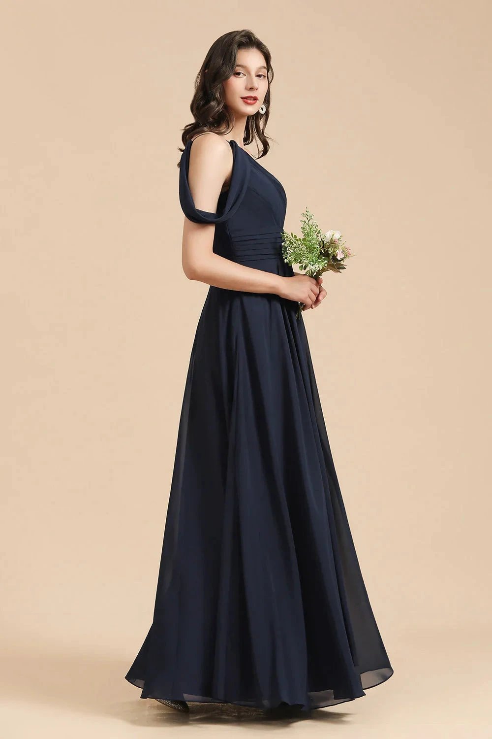 New Arrival Black One Shoulder A-line Long Bridesmaid Dress by misshow.com