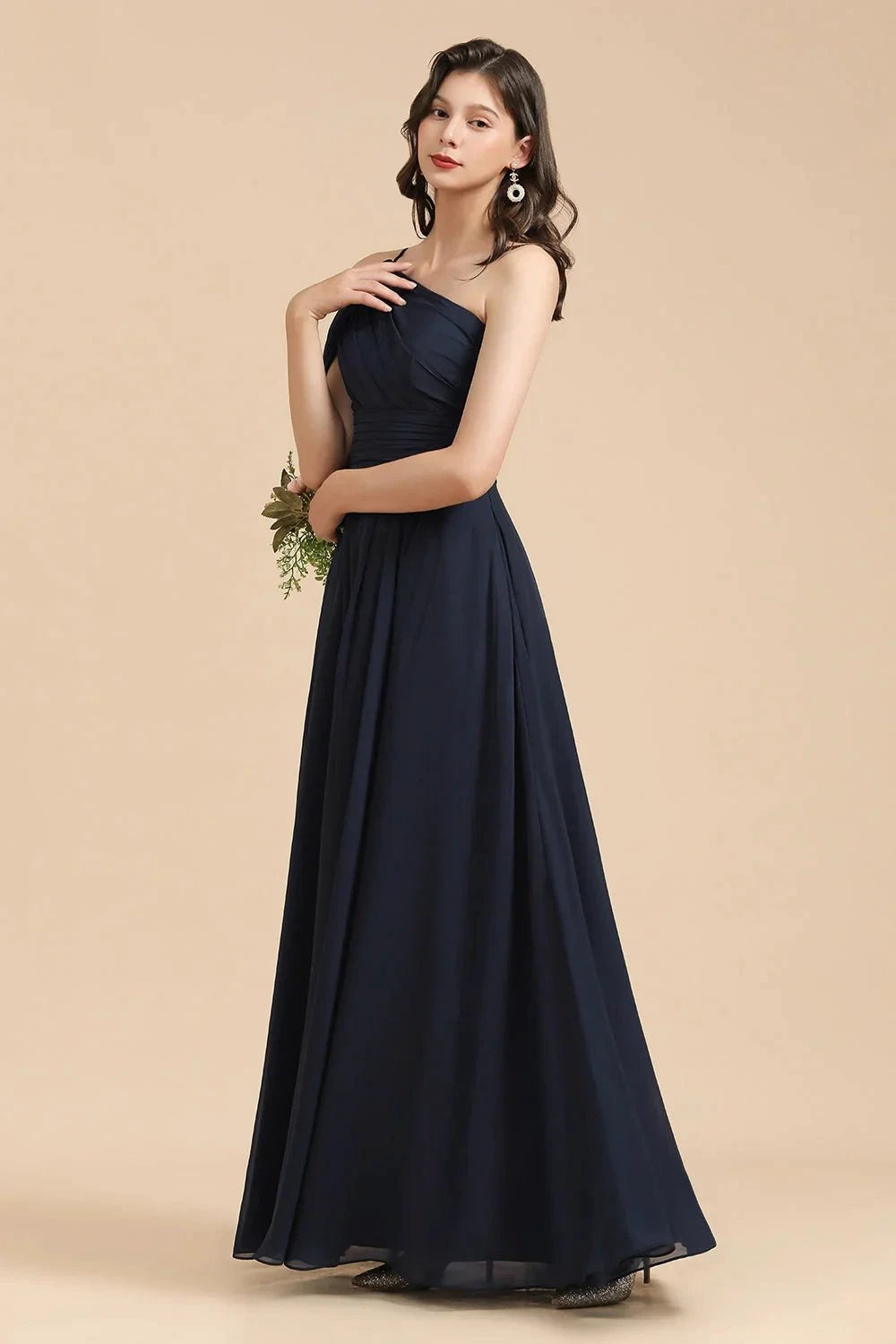 New Arrival Black One Shoulder A-line Long Bridesmaid Dress by misshow.com