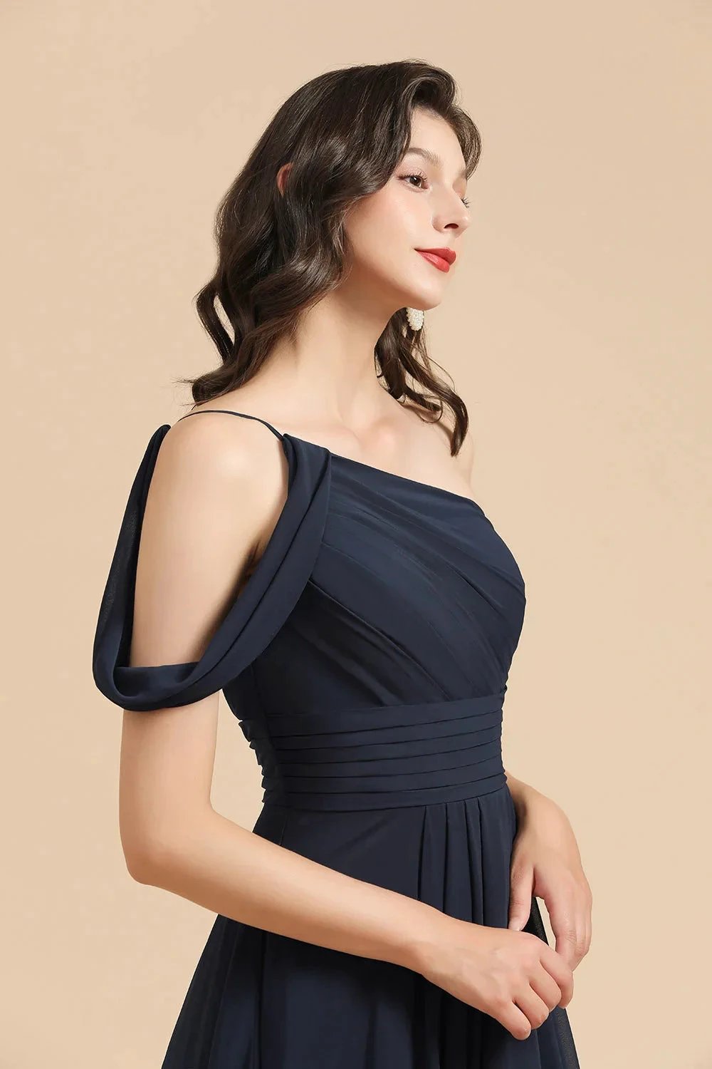 New Arrival Black One Shoulder A-line Long Bridesmaid Dress by misshow.com