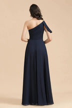 New Arrival Black One Shoulder A-line Long Bridesmaid Dress by misshow.com
