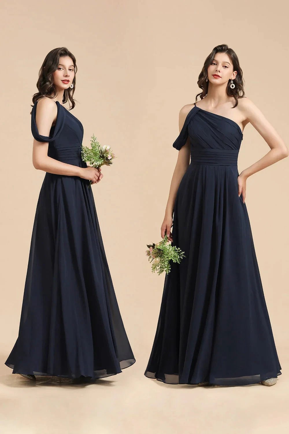 New Arrival Black One Shoulder A-line Long Bridesmaid Dress by misshow.com