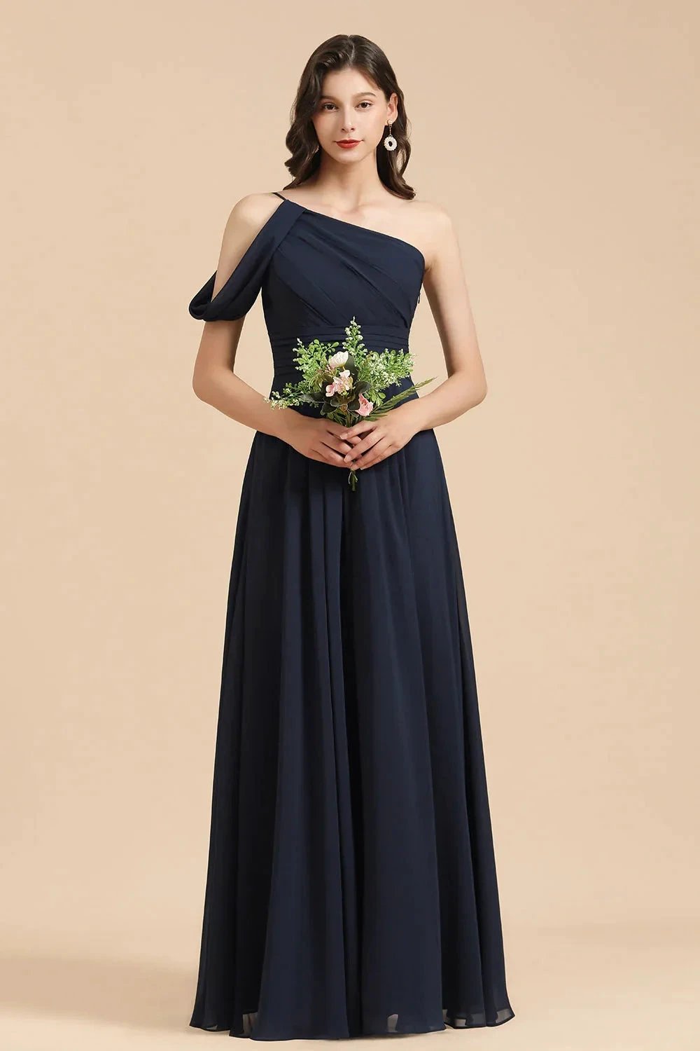 New Arrival Black One Shoulder A-line Long Bridesmaid Dress by misshow.com