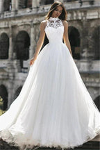 New Arrival High Neck Sleeveless Appliques Wedding Dress by misshow.com