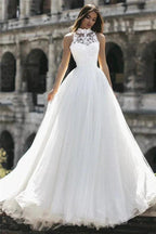 New Arrival High Neck Sleeveless Appliques Wedding Dress by misshow.com