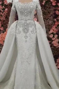 New Arrival Long Sleeves Mermaid Wedding Dress with Overskirt by misshow.com