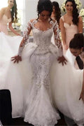 New Arrival Long Sleeves Sheath Wedding Dress s Bridal Wears with Detachable Train by misshow.com