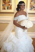 New Arrival Off-the-Shoulder Appliques Sleeveless Mermaid Lace Wedding Dress by misshow.com
