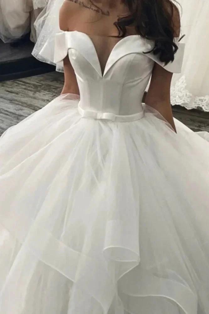 New Arrival Off-the-Shoulder Princess Puffy Layers Wedding Dress by misshow.com