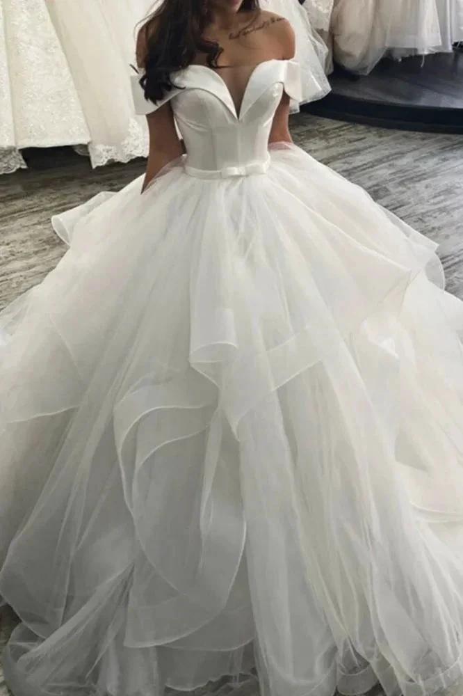 New Arrival Off-the-Shoulder Princess Puffy Layers Wedding Dress by misshow.com
