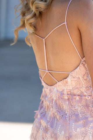 New Arrival Pink Sleeveless Appliques Backless Homecoming Dress