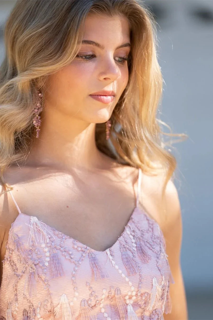 Vestido de fiesta rosa sin mangas con apliques y espalda descubierta, recién llegado