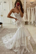 New Arrival Sweetheart Tulle Lace Mermaid Wedding Dress Two layer Trailing by misshow.com
