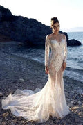 New Long Mermaid Lace Wedding Dresses With Long Sleeves by misshow.com