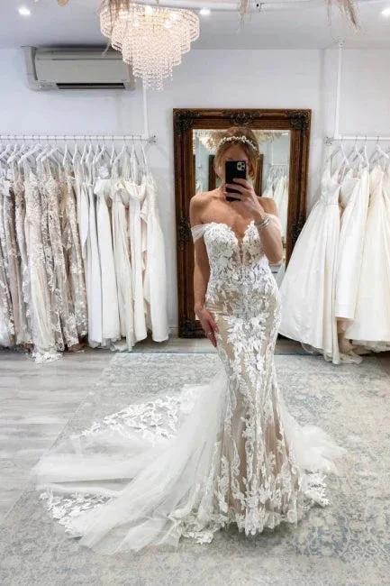 New Long Mermaid Off-the-shoulder Lace Sleeveless Wedding Dresses by misshow.com