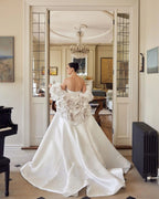 Ivory  Satin Mermaid Wedding Dress 3D Giant Rose Floral With Veil  SW661