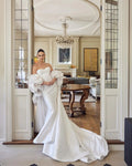 Ivory  Satin Mermaid Wedding Dress 3D Giant Rose Floral With Veil  SW661
