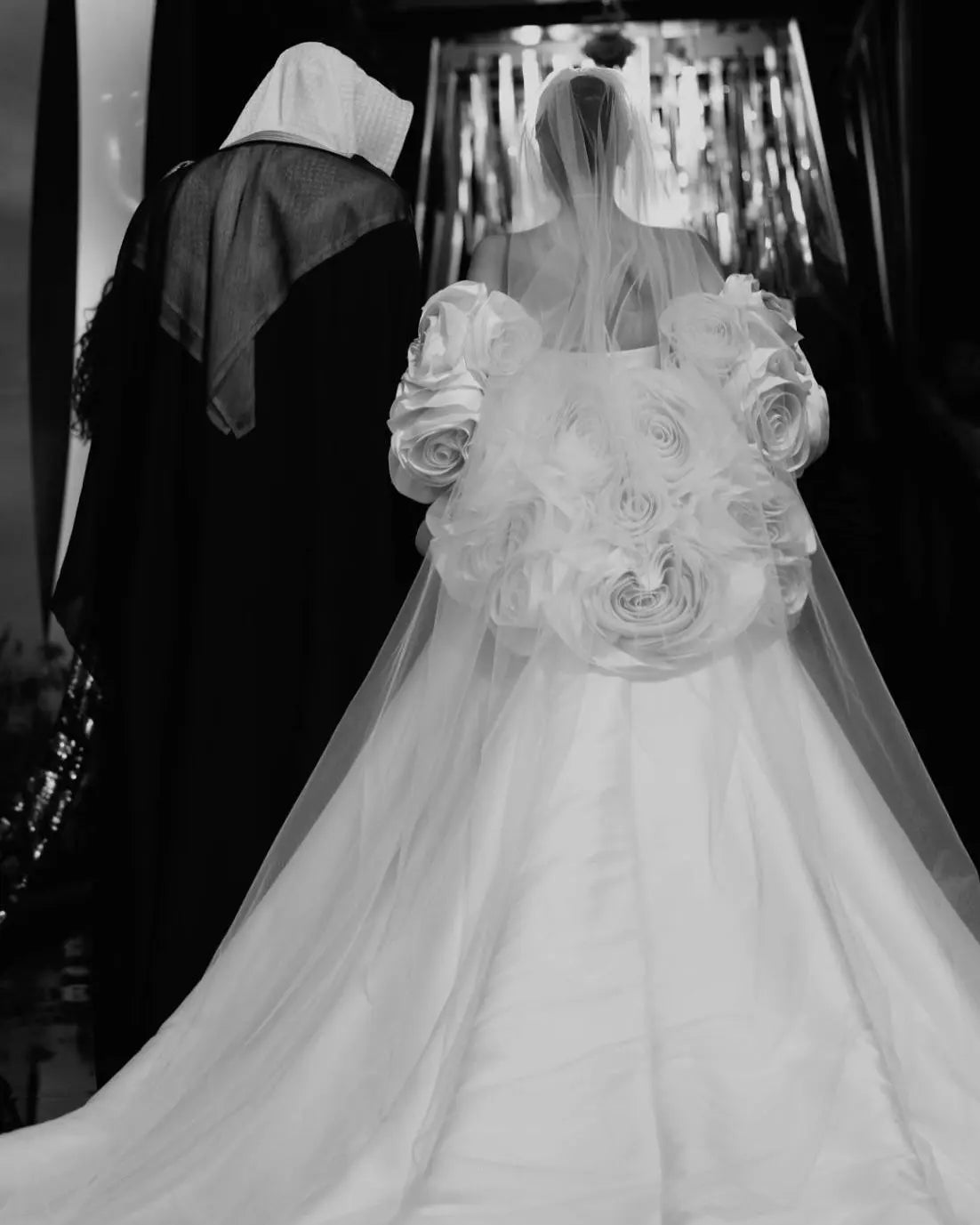 Ivory  Satin Mermaid Wedding Dress 3D Giant Rose Floral With Veil  SW661