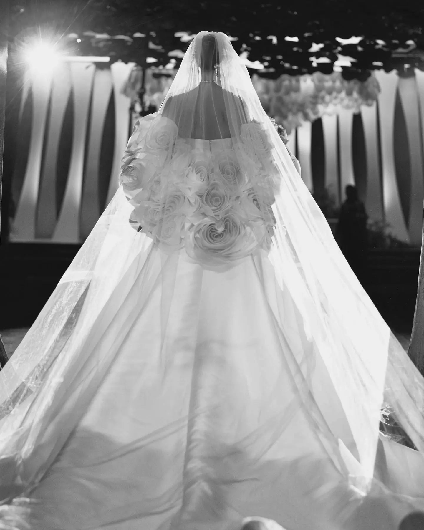 Ivory  Satin Mermaid Wedding Dress 3D Giant Rose Floral With Veil  SW661