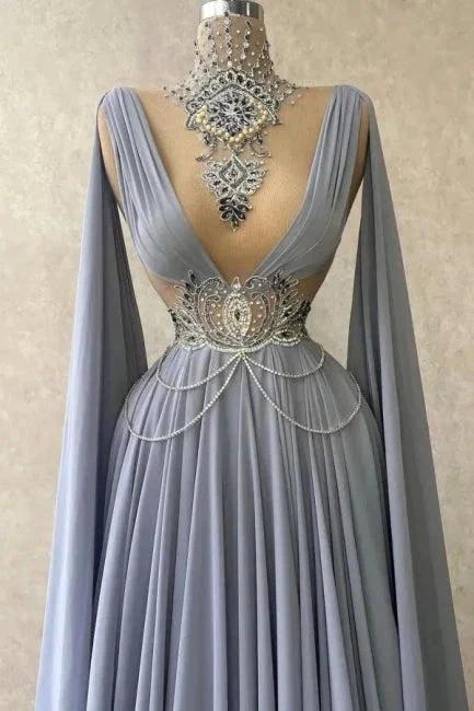 Noble high neck sleeveless a-line 100D-chiffen prom dresses with beads by misshow.com