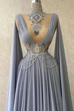 Noble high neck sleeveless a-line 100D-chiffen prom dresses with beads by misshow.com