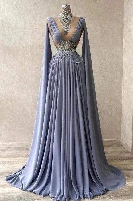 Noble high neck sleeveless a-line 100D-chiffen prom dresses with beads by misshow.com