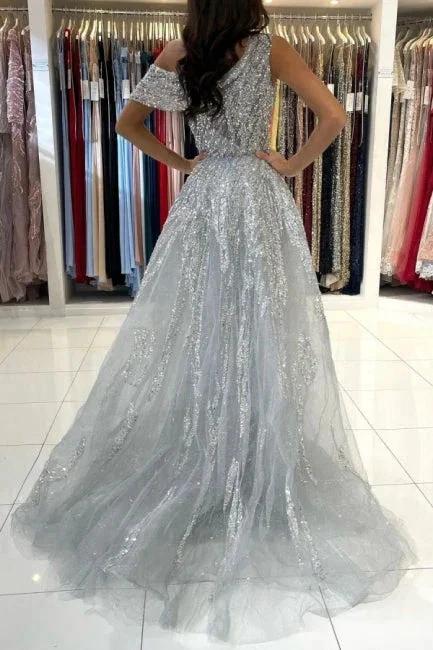 Noble oneshoulder sleeveless mermaid lace prom dress sequied by misshow.com