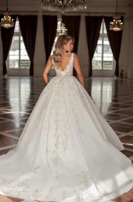 Noble straps sleeveless ball gown lace Wedding dress by misshow.com