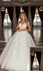 Noble straps sleeveless ball gown lace Wedding dress by misshow.com