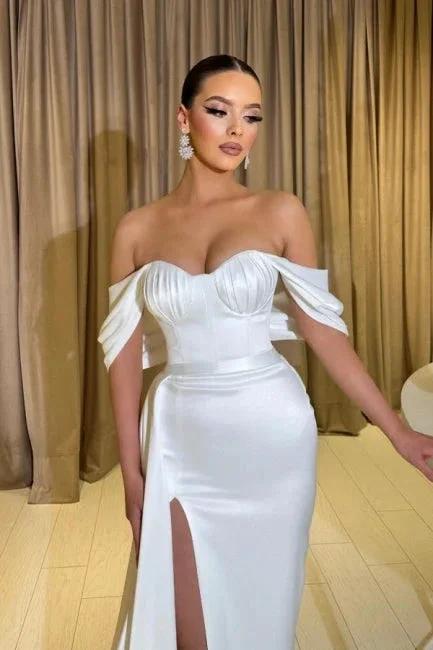 Noble sweetheart cap sleeves column satin prom dresses split front by misshow.com