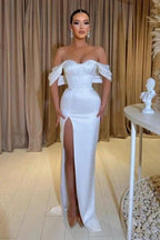 Noble sweetheart cap sleeves column satin prom dresses split front by misshow.com