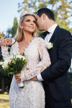 Noble vneck longsleeves mermaid lace Wedding dresses by misshow.com