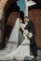 Noble vneck longsleeves mermaid lace Wedding dresses by misshow.com