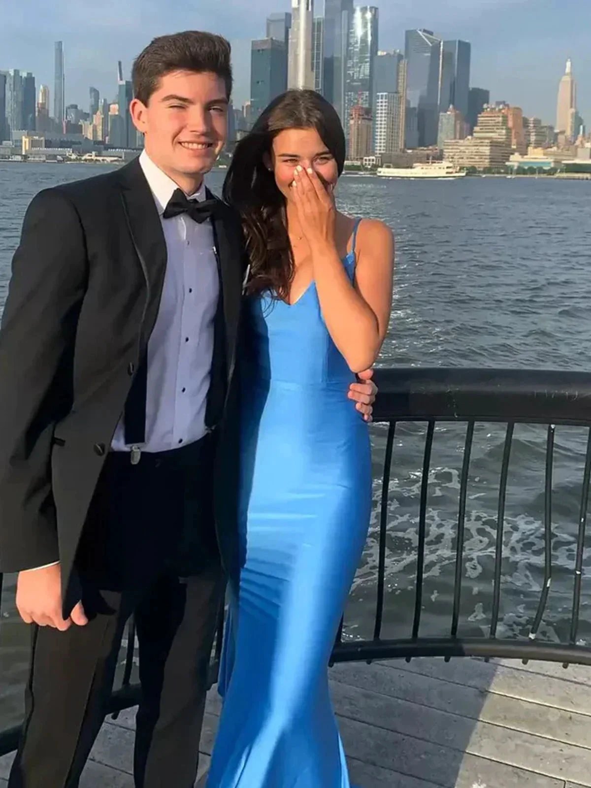 Noel | Blue Spaghetti Straps Mermaid Satin Backless Long Prom Dress by KissProm