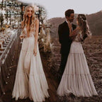 Boho Hippie Wedding Dress Sleeveless V Neck Chic Styl Whimsical Ruched Skirt Tulle Bridal Gowns Robe de mariee
