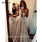 Boho Hippie Wedding Dress Sleeveless V Neck Chic Styl Whimsical Ruched Skirt Tulle Bridal Gowns Robe de mariee