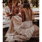 Boho Hippie Wedding Dress Sleeveless V Neck Chic Styl Whimsical Ruched Skirt Tulle Bridal Gowns Robe de mariee